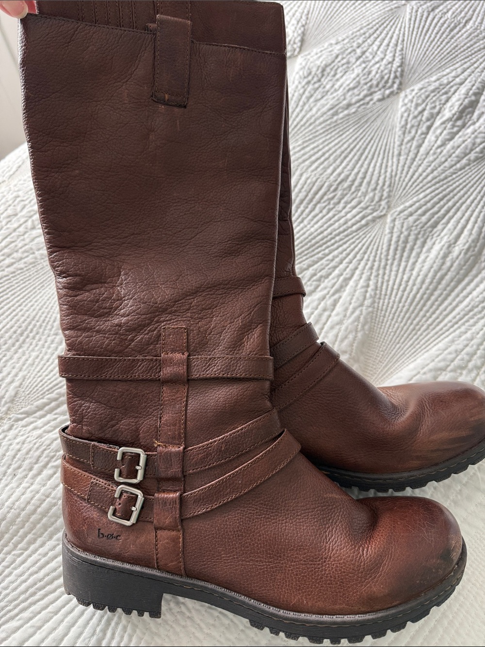 b.o.c. Brown Leather Riding Boots with Buckle Accents